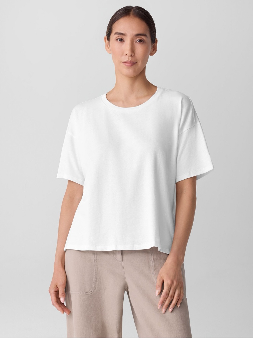 Eileen Fisher XL Cozy Organic Cotton Slub Tee white classic neutral summer cozy
